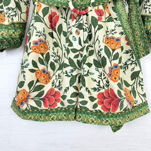 Farm‎ Rio Sand Garden Tapestry Romper XS Floral Green Puff Sleeve Cottage Whimsy - Picture 9 of 16